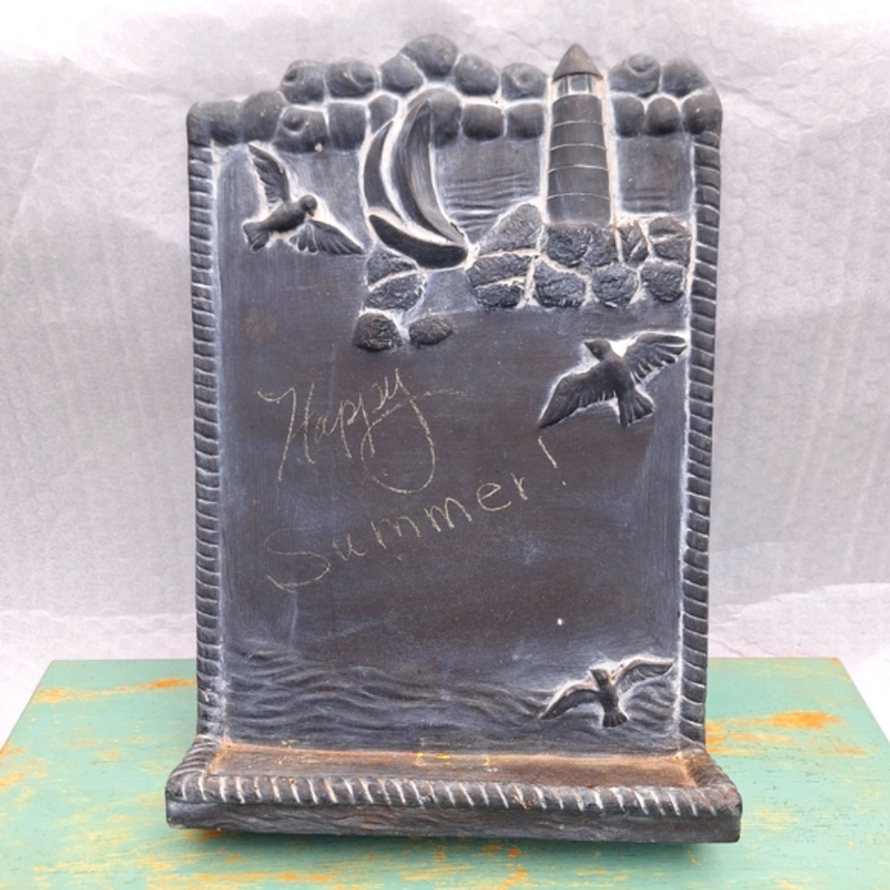 Chalk Board Display Stand Slate Erase Blackboard Lighthouse Birds Seagull Unique